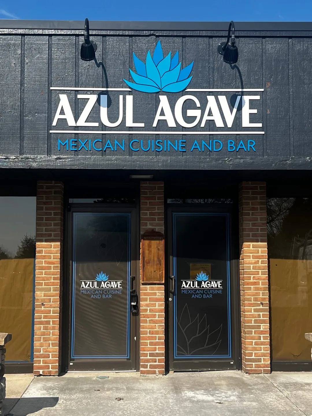 The Azul Agave storefront on Forest Hill Ave, with the blue agave sign above two glass doors